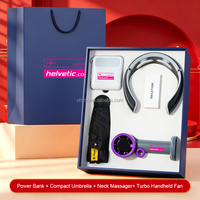 Coffret Cadeau d'Anniversaire d'Entreprise Personnalisé : Ventilateur, Masseur Cervical, Batterie Externe et Parapluie pour la Fidélisation des Employés et les Cadeaux de Remerciement aux Clients