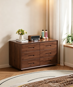 Modern Solid Wood <b>6</b>-<b>Drawer</b> Cabinet Slab Doors Durable Multi-Purpose Storage Furniture for Living Room (Midcentury Modern Design) - Product Image 4