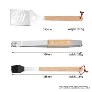 그릴 액세서리 나무 손잡이 5종 스테인리스 스틸 바베큐 그릴 도구 세트 (캠핑 주방용 주방용 뒤집개 집게 포함) - Product Image 3