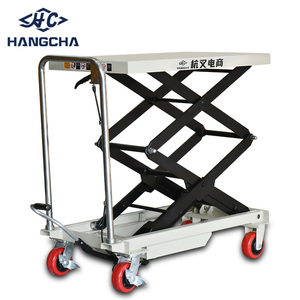 Hangcha <span class=keywords><strong>CE</strong></span> <span class=keywords><strong>ISO</strong></span> disetujui pemasok Cina kapasitas 350kg Platform angkat tangan kecil gunting hidrolik Manual meja angkat - Product Image 1