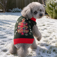 Sweater Natal Anjing Rajutan Hijau Hutan Merah Bergaris Aplikasi Pohon Kotak-kotak Pakaian Ukuran Kecil Sedang Liburan Musim Dingin OEM ODM