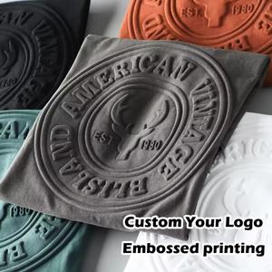 Camiseta de algodón con logotipo en relieve personalizado OEM, camiseta de cuello redondo para hombre, camiseta extragrande lisa con relieve 3D para hombre - Product Image 2