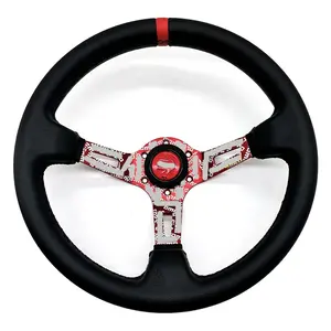 TIYPEOR Universal New Design Red 340mm Deep Plate Customized Bracket Embroidered Racing Steering Wheel