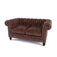 Modernes Englisches Leder-Chesterfield Quadratisches 3-Sitzer Gestepptes Sofa Wohnzimmermöbel für Villen Schulen Keller
