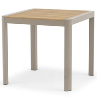 Table de jardin carrée moderne en aluminium et bois composite 80x80cm, en stock, pour hôtels, villas, salons et chambres