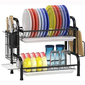 Égouttoir à vaisselle en acier inoxydable, support à vaisselle à 2 niveaux avec égouttoir à vaisselle antirouille pour la cuisine - Product Image 2