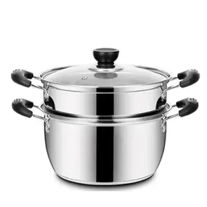 Cooking Steam Pot 2 Tiers Stainless Steel Steamer Cooker Stainless Steel Pan With Glass Lid