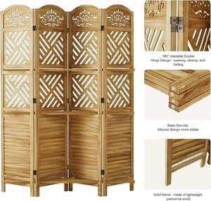 Séparateur de pièce avec étagères Séparateur mural en bois sculpté et persienne Autoportant 4 <span class=keywords><strong>panneaux</strong></span> Cloison pliante - Product Image 4