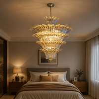Lustre LED moderne fait main en fer et verre pour salon, cadre doré, verre personnalisé, idéal pour hall d'hôtel, mariage, villa