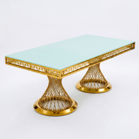 Table à manger moderne en acier inoxydable doré avec plateau en verre trempé pour hôtel et usage extérieur, événements de mariage et banquets