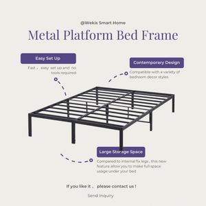 WEKIS Residential Project Metal Platform Twin <b>Bed</b> Frame Modern Queen King Size Iron <b>Double</b> Steel Slats Metal <b>Bed</b> - Product Image 6