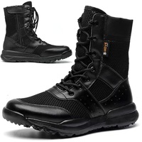 Bottes tactiques d'hiver pour hommes, mi-mollet, en maille/toile, semelle extérieure en caoutchouc, légères, imperméables, respirantes, chaussures d'entraînement en plein air, fermeture éclair