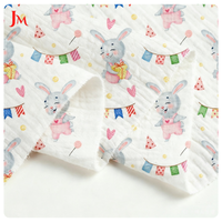 Tissu en mousseline de coton biologique 120 g/m² imprimé numérique motif dessin animé, double gaze crêpe respirante pour l'emmaillotage de bébé et la chemise de fille