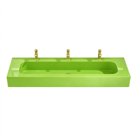 Lavabo mural en surface solide bleu personnalisé pour salle de bain d'école maternelle, évier multi-emplacements pour enfants