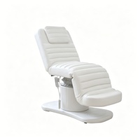 Lit de massage de luxe à 3 moteurs, base en acier inoxydable blanc, pour soins du visage, spa, traitement des cils, pour la beauté et les soins cosmétiques de luxe