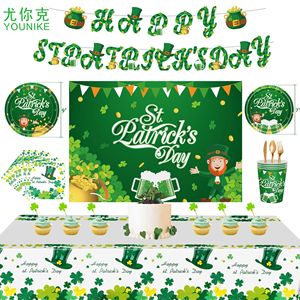 Bannière de fête Shamrock pour la Saint-Patrick, vaisselle jetable en plastique et en papier, ensemble de décoration pour la célébration des fêtes irlandaises - Product Image 5