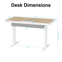 Bureau réglable en hauteur de 48 pouces, bureau debout et bureau de bureau avec tiroir, charge sans fil et plateau de gestion des câbles