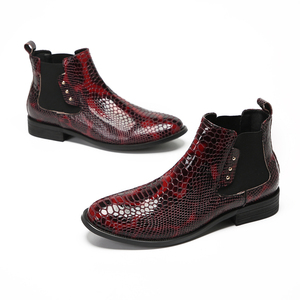 NA540 Borgoña primavera <span class=keywords><strong>botas</strong></span> de hombre vestido Formal remache Spike encaje cuero de vaca patrón de pitón <span class=keywords><strong>botas</strong></span> de ceremonia de boda de lujo - Product Image 3