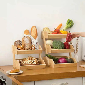 Bamboo Multi Tier Storage Rack For Bread Fruit Vegetable <b>Kitchen</b> Desktop Organizer Rectangle Shape - Product Image 1