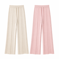 Pantalon tricoté décontracté ample taille haute élastique à jambes larges pour femme, en nylon et coton, couleur unie, style automne, vente en gros sur mesure ODM