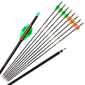 Archery Hunting Bow Arrow Pure Carbon Shaft 31 Inch Spine 300 ID6.2mm Feather Vanes Compound Recurve Arrows