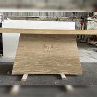 Maßgefertigter Luxuriöser Moderner Naturstein Esszimmer-Möbel 8-Sitzer Beige Travertin Rechteckiger Marmor Esstisch Antik