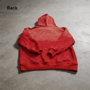 Custom <b>Men's</b> <b>Red</b> Hooded <b>Sweatshirt</b> Rhinestone Sun Faded Oversized French Terry 100% Cotton Casual Autumn Wear - Product Image 3