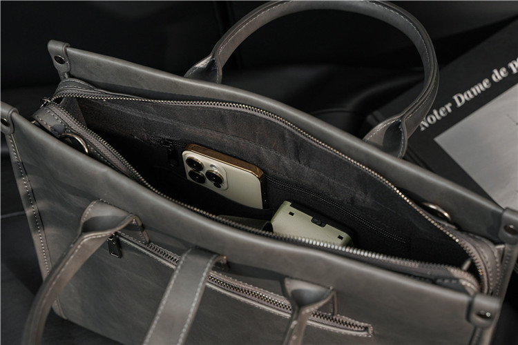Men's Korean Style Trendy Grey Briefcase – Laptop & Document Messenger Shoulder Bag - View 6