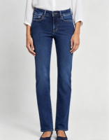 Jean en denim respirant pour femme, coupe droite, délavage foncé, taille mi-haute, 100 % coton, personnalisable, OEM, vente en gros