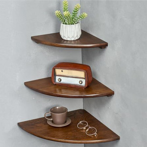 Floating Corner <b>Shelf</b> Solid Oak <b>Wall</b> <b>Mounted</b> Display Rack Triangle Shape Natural Wood Color Living Room Storage - Product Image 1
