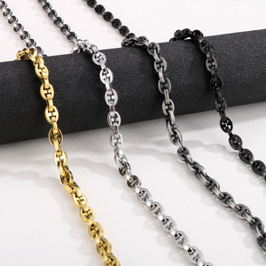 Conjunto de Collar y Pulsera Deportivo Personalizado para Mujer, de Acero Inoxidable con Cadena de Bambú, Diseño de Nariz de Cerdo, Chapado en Oro Real de 18K - Product Image 1