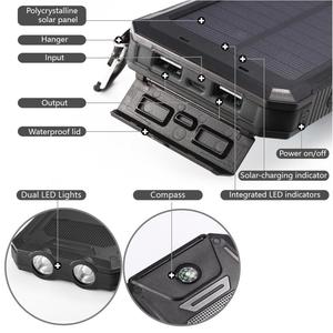 Impermeable de energía solar 8000mah Banco encendedor cargador portátil con doble LED antorchas y brújula - Product Image 4
