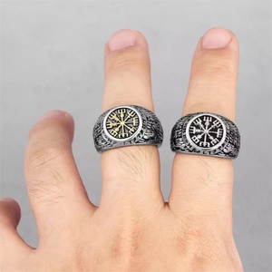 Nordic Viking <b>Rings</b> Greek Letter Stainless Steel Compass Gold Plated Signet <b>Ring</b> Men - Product Image 3