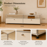 Buffet moderne minimaliste écologique avec étagères en verre, structure en acier inoxydable, 2 tiroirs, 2 compartiments, salon, salle à manger