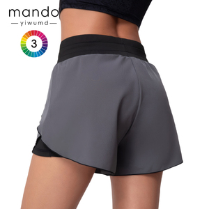 Donne con tasche a asciugatura rapida a doppio strato 2-in-1 pantaloncini da Yoga con coulisse fluida orlo allenamento Fitness <span class=keywords><strong>abbigliamento</strong></span> sportivo - Product Image 4