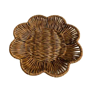 Vine Woven Plastic Circular Snack Basket Water Fruit Basket Plate