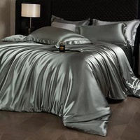 Parure de lit de luxe en satin de polyester 4 pièces avec garnissage en Lyocell 300 fils/cm², style moderne, taie d'oreiller, housse de couette et draps à motif uni