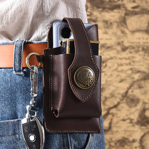 Men's Genuine <b>Leather</b> Phone Waist Bag With <b>Key</b> Holder Anti-Theft Tactical Belt Pouch Solid Color Spring 2023 - Product Image 3