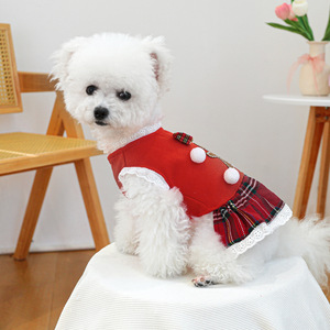 PETCIRCLE Pet Clothing, Dog and Cat Outfits, Gingerbread Man Red Plaid Skirt - Product Image 3