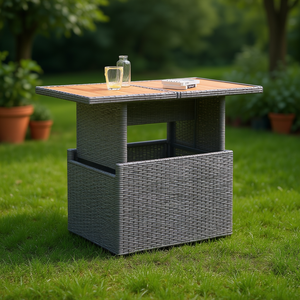 Solid Acacia Wood Outdoor Table <b>Grey</b> Pe Rattan Powder Coated Steel <b>Frame</b> Contemporary Design Durable Garden Furniture - Product Image 2