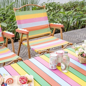 Conjunto de <span class=keywords><strong>Mesa</strong></span> y Silla Plegable con Rodillo de Masaje, Silla de Jardín Portátil para Acampar y Pescar, Diseño a Rayas, Compatible con OEM y ODM - Product Image 3