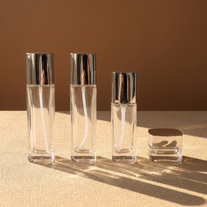 Botellas de Vidrio Transparentes Personalizadas para el Cuidado de la Piel con Tapa Plateada, Envases para Crema y Loción, Pulverizador <span class=keywords><strong>Doully</strong></span> TZRY001 - Product Image 1