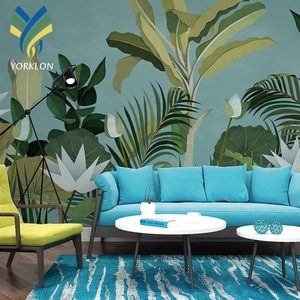 วอลเปเปอร์ลายต้นไม้สีเขียวแบบกำหนดเอง YKWS 029 วอลเปเปอร์ศิลปะไทยสมัยใหม่ กันน้ำ ลายภาพวาดทรอปิคอล สำหรับตกแต่งร้านอาหาร - Product Image 1