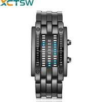 Grosir OEM 8109 Gelang LED Fashion Sport Desain Unik Jam Biner Baja Tahan Karat Pasangan Wanita Pria Jam Tangan Digital