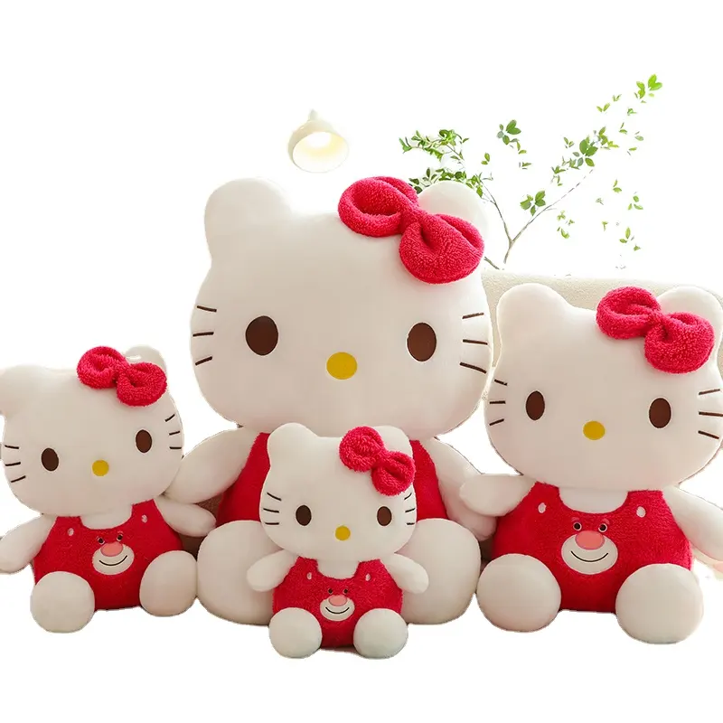 Boneca criativa de pelúcia Hello Kt para crianças, urso de morango e gato, brinquedo de pelúcia