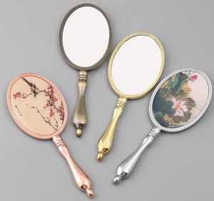 Antique Bronze Handheld <b>Magnifying</b> Single Cosmetic Mirror Chinese Art Print Vintage Luxury Metal Makeup Mirror GZ RTS Bulk Mixed - Product Image 3