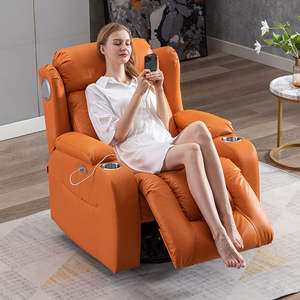 Sillón Reclinable Giratorio y Mecedora de Cuero con Masaje, Respaldo Alto y Portavasos para Casa Inteligente, Calidad de Lujo Personalizada - Product Image 2