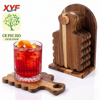Sous-verres en bois d'acacia avec support, bords festonnés, dessous de verre en bois avec poignée pour table basse, bar, décoration de bureau