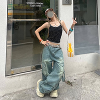 MZN Pantalon évasé pour femme personnalisé américain taille haute Baggy surdimensionné Cargo Jeans Y2K Vintage Washed Style Sexy 3D Made Denim
