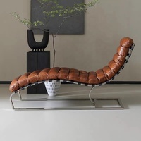 Chaises longues en cuir véritable vintage personnalisées, chaises longues d'intérieur, chaises longues de salle à manger, lit de repos sans accoudoirs, chambre à coucher, salon